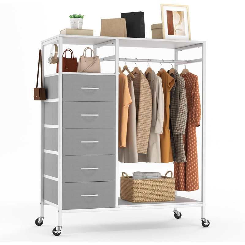 102cm Rolling Portable Wardrobe, Grey