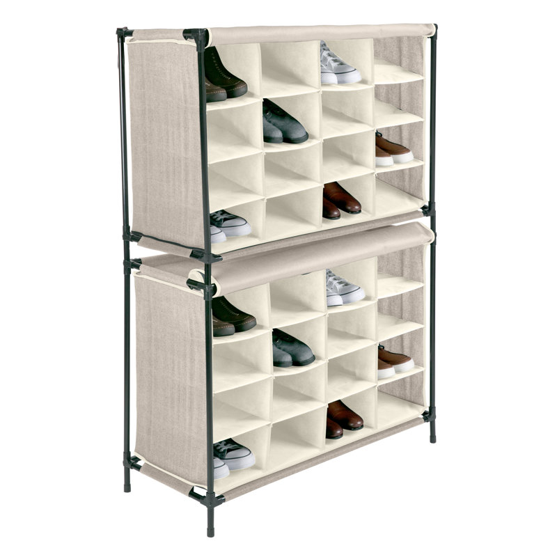 Carmaletta 16 Pair Stackable Shoe Rack, Faux Jute