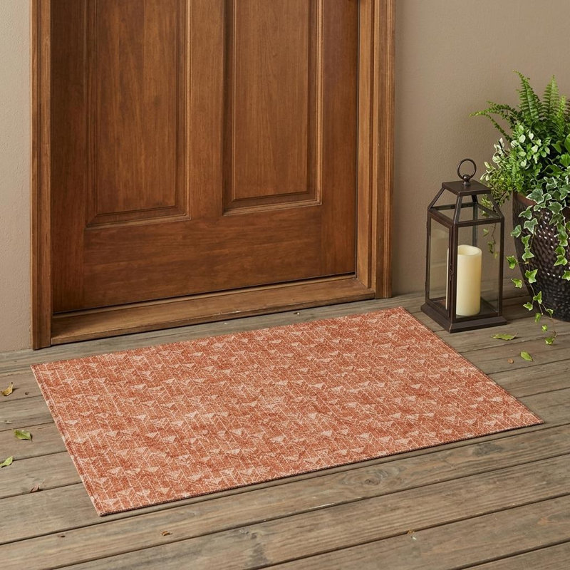 3' X 5' Terra Cotta Geometric Washable Non Skid Indoor Outdoor Area Rug