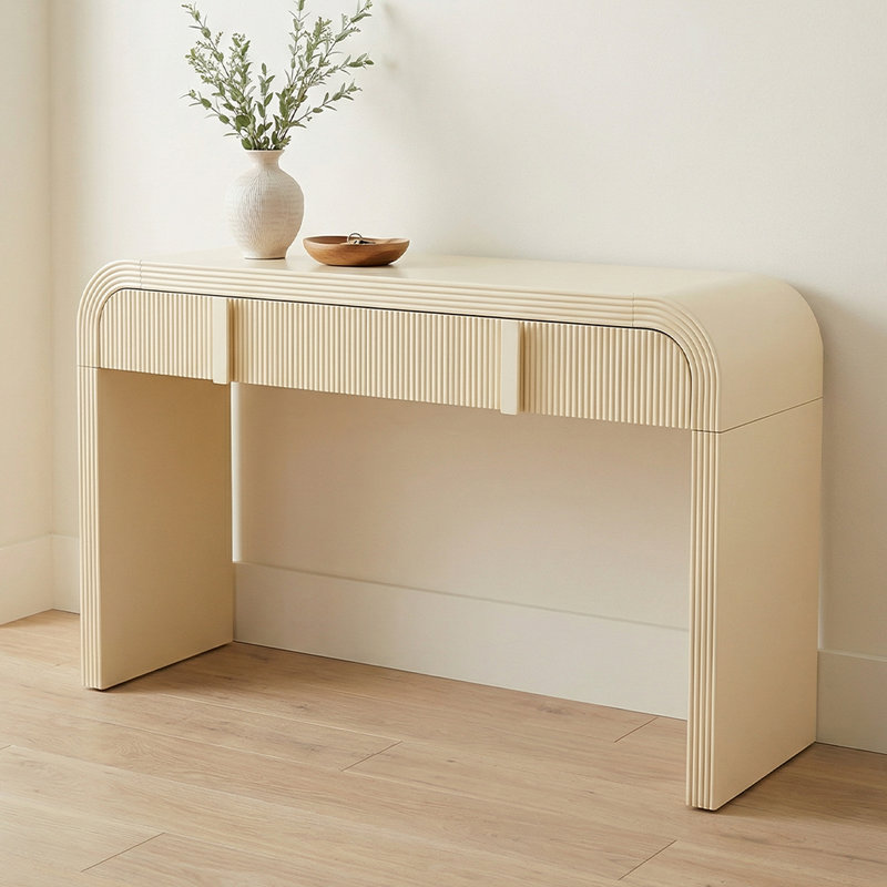 Console d'entrée avec tiroirs cannelés Codel, Crème abricot