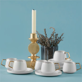 Karaca Saturn Porcelain Espresso Turkish Coffee Cup, 100ml, White Gold (Set of 6)