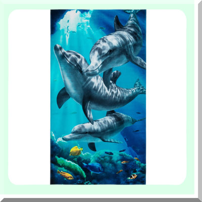 Tropical Coral Reef Dolphins Beach Towel - 100% Cotton, Soft Terry Velour, 30x60 Inch