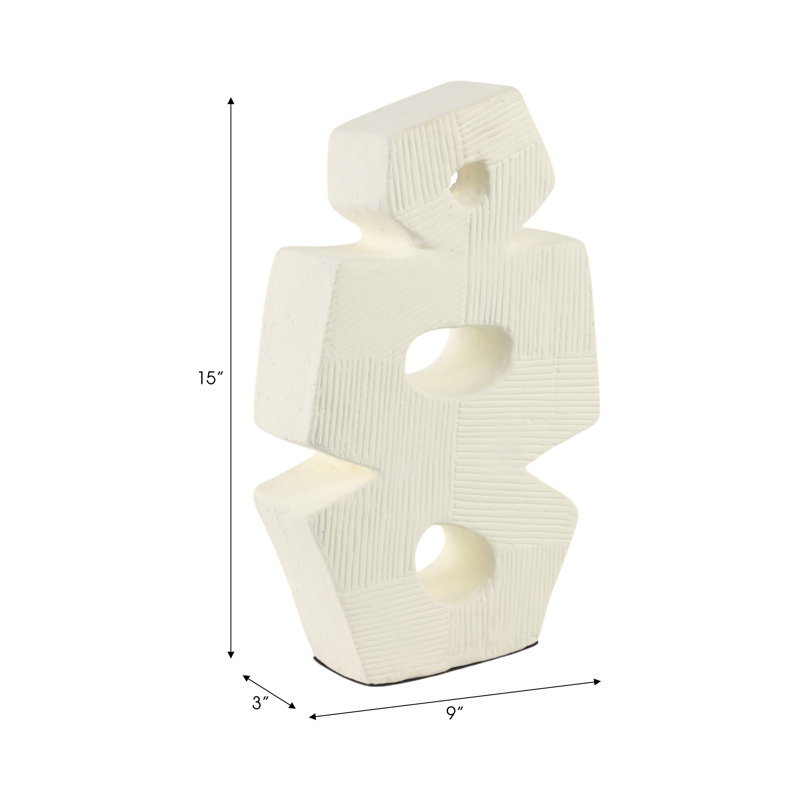Modern Glam Pottery & Terracotta Abstract Sculpture with Textured Geometric Design., 15" H x 9" W x 9" D