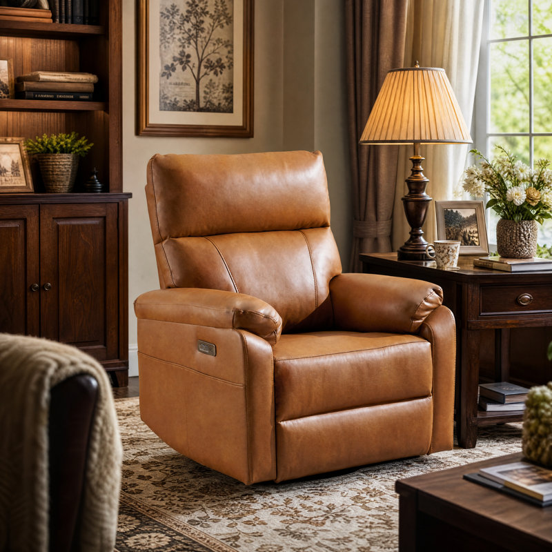 Power Recliner Chair With Adjustable Lumbar Support,swivel Rocker Chair With Overstuffed Armrests, Usb & Type-c