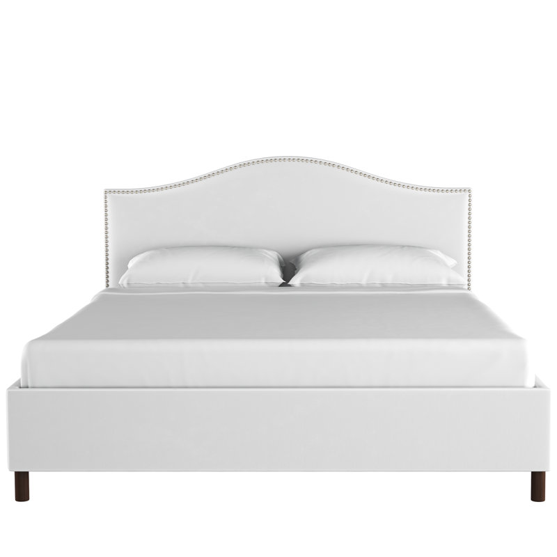 Lit plateforme tapissier Myers, Double, Velours blanc classique
