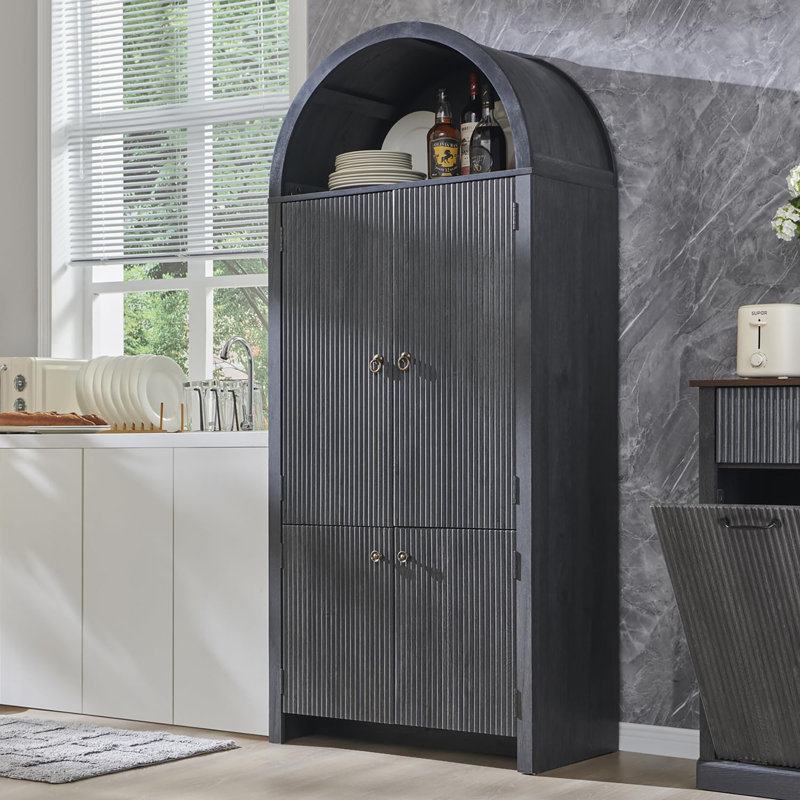 71" Tall Arched Kitchen Pantry, Dark Gray