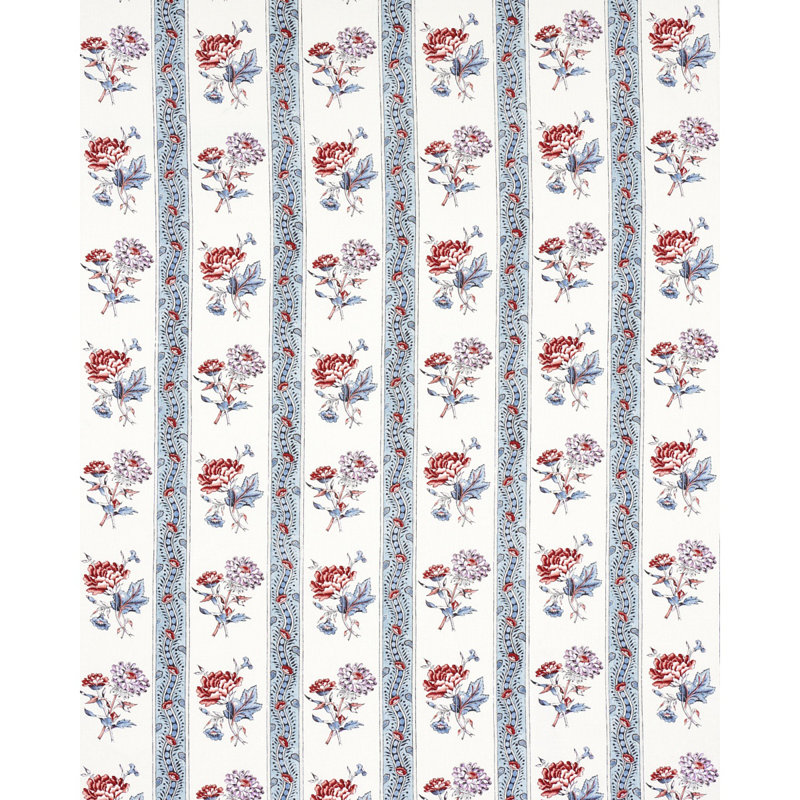 Ariana Floral Stripe Fabric, Blue/White/Red