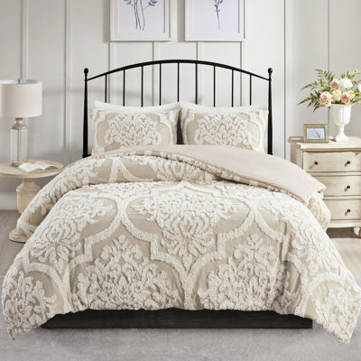 3 pièces d'édredon taupe très grand / très grand - rembourrage en chenille de coton 100% literie douce