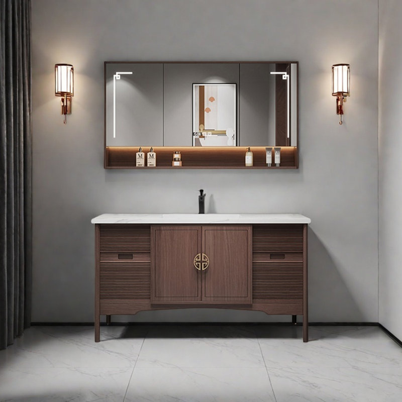 Retro simple and light luxury bathroom cabinet, 31.5" H x 55.1" W x 21.6" D