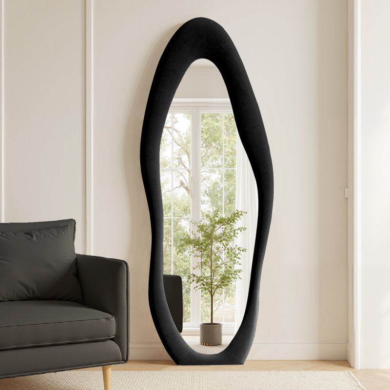 Farkhan Wavy Freestanding Mirror with Hooks, 63" x 24", Black