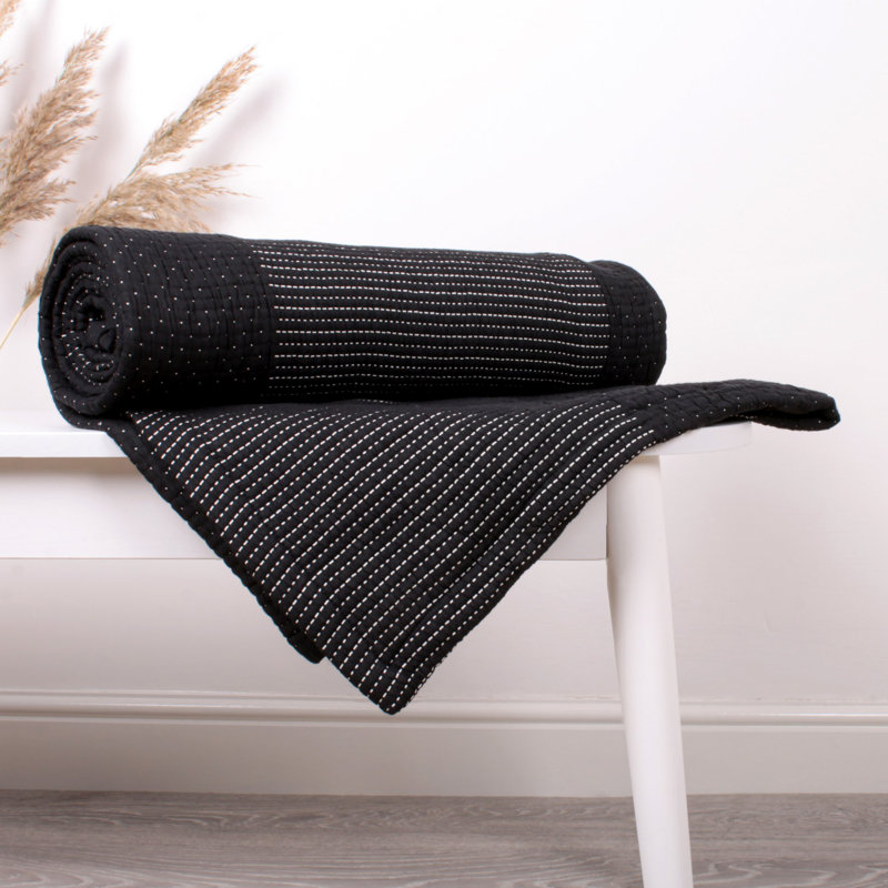 Cotton No Pattern Bedspread, Black