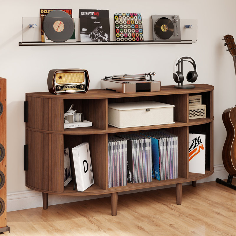 Support pour tourne-disque demi-lune avec station de charge, Noyer