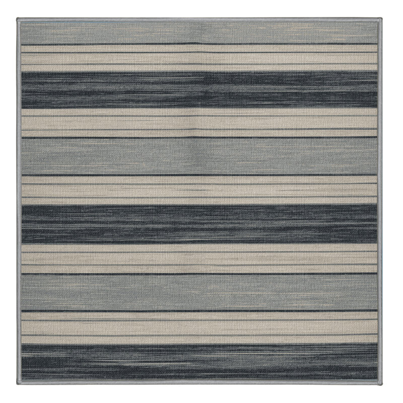 Washable Stone Light Gray Striped Area Rug, Square 6'