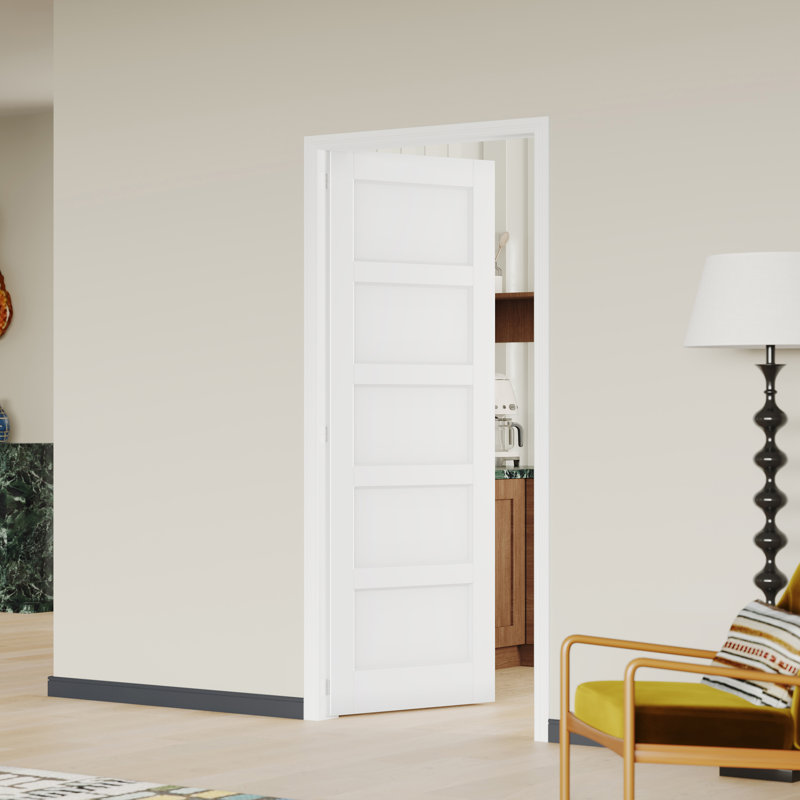 Porte intérieure double avec cadre assorti et porte de garde-manger intérieure en MDF blanc à 5 panneaux de style shaker
