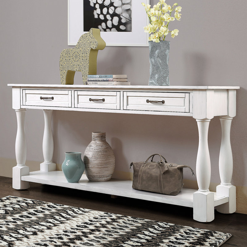 63Inch Long Wood Console Table With 3 Drawers And 1 Bottom Shelf For Entryway Hallway Easy Assembly Extra-Thick Sofa Table