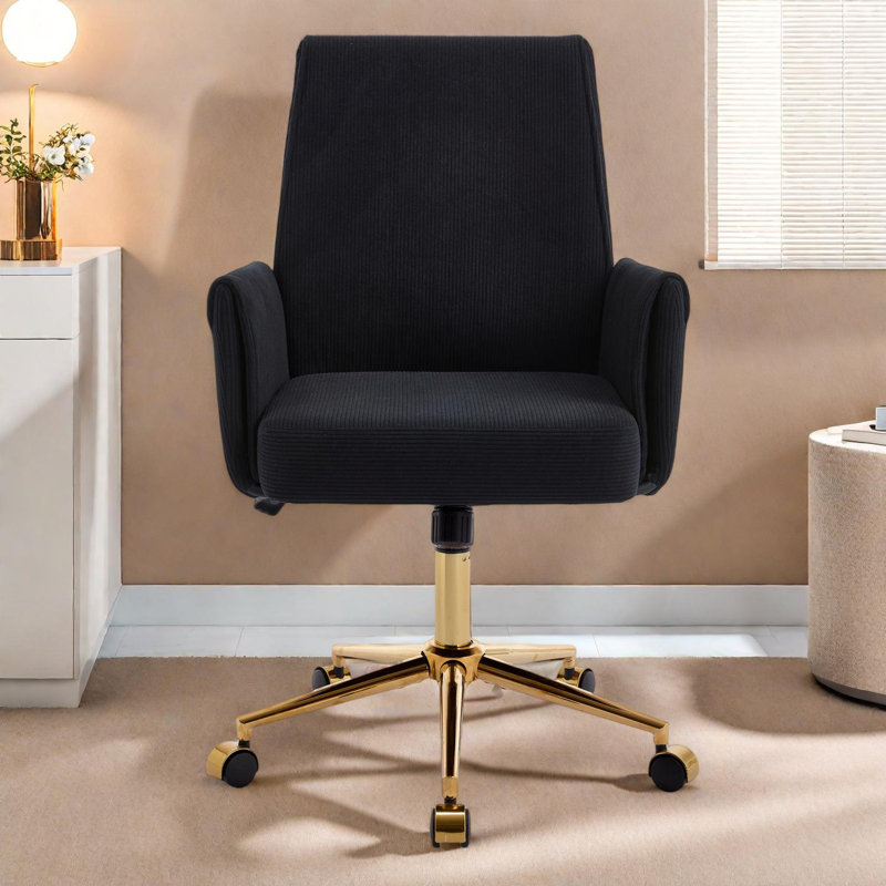Chaise de bureau relevable à dossier moyen avec tissu rayé et conception ergonomique, Noir