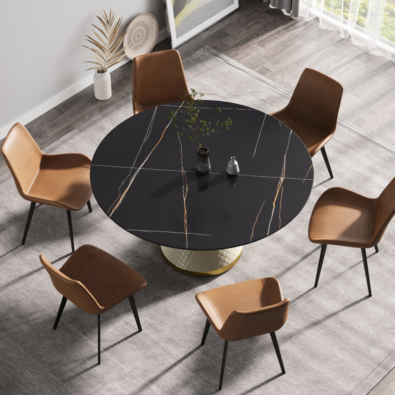 6 tables en pierre frittée avec plateau et cadre de support en acier au carbone noir