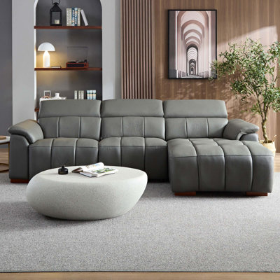 113.38" Genuine Leather Power Reclining Sectional With USB Port by Latitude Run