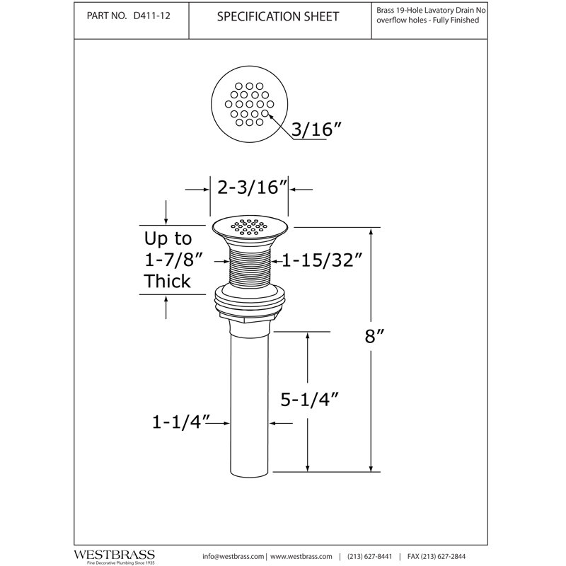 Grid Strainer Lavatory Drain Assembly without Overflow Holes - Exposed, Polished Chrome