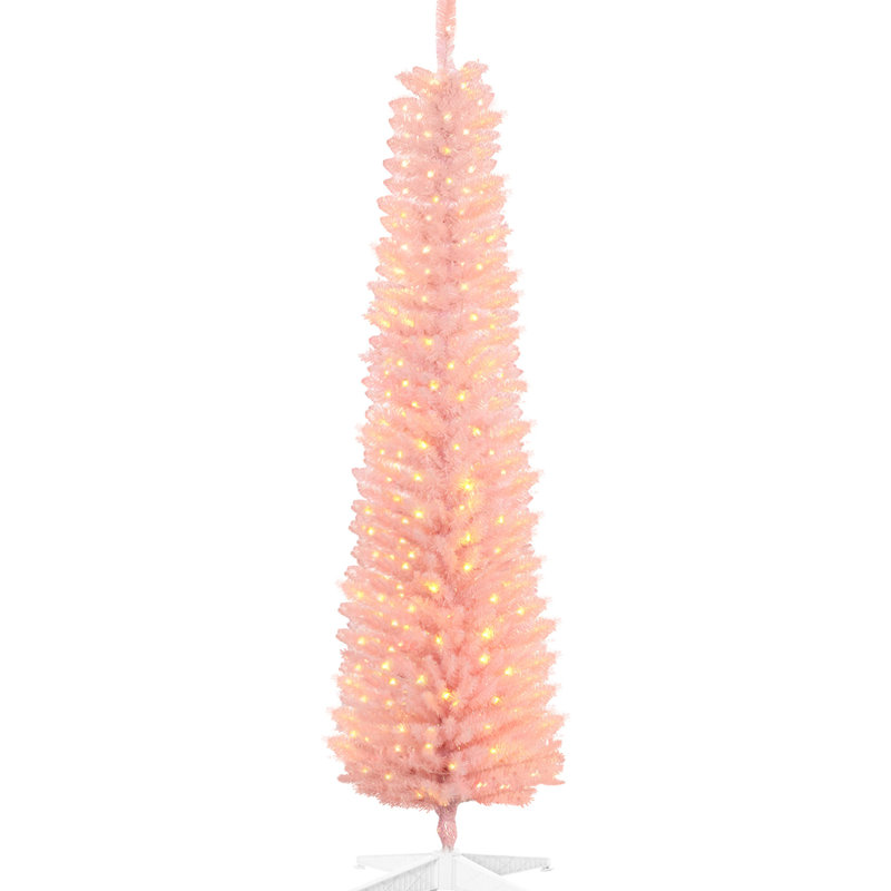 Arbre rose 200 lumières 200 pi avec 360 branches et lumières scintillantes de Noël