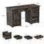 Bureau de direction 55 po avec station de charge et prise de courant, bureau d'ordinateur personnel avec 5 tiroirs et armoire, table de travail en bois rustique avec tiroir classeur