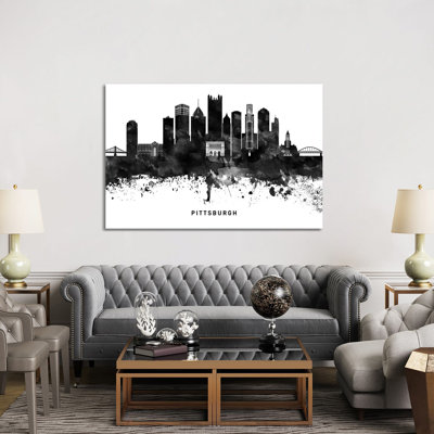 Pittsburgh Skyline Black & White - Wrapped Canvas Print