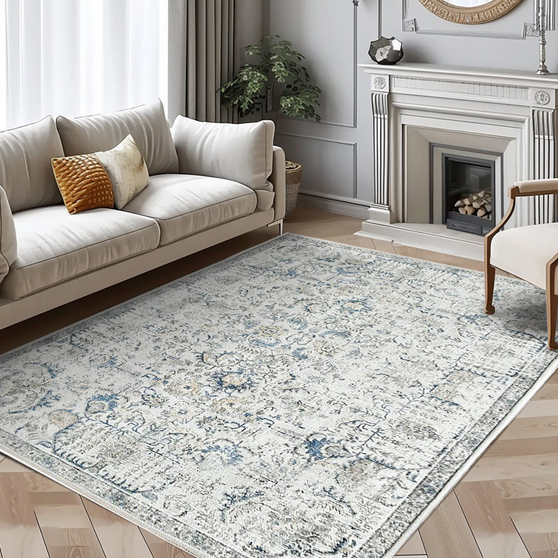 Tapis d'intérieur lavable en chenille Mashine, Blue, Rectangle 5 pi x 7 pi