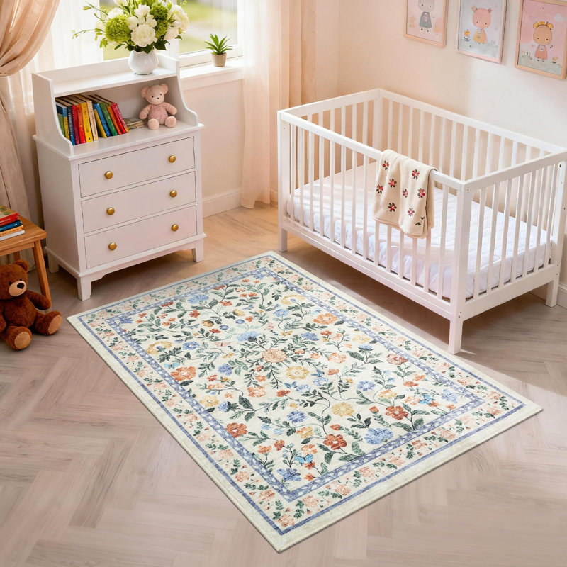 Floral Machine Printed Area Rug, Rectangle 80 cm x 150 cm
