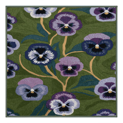 Machine Washable Botanical Green Area Rug