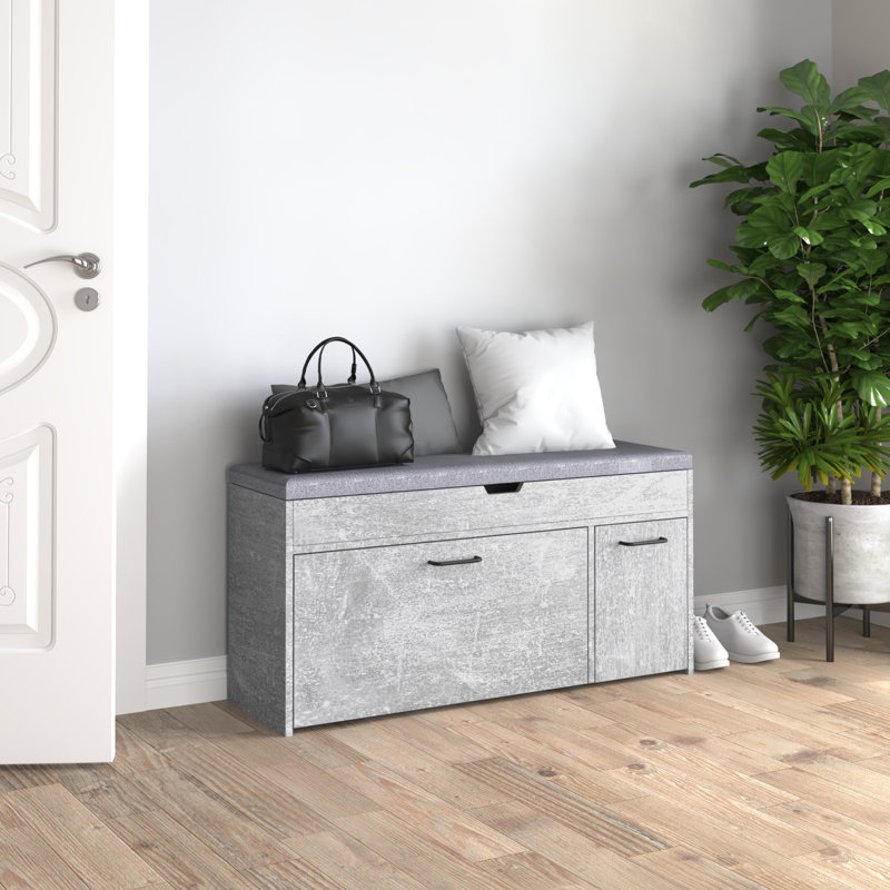 Hinze Polyester Upholstered Storage Bench, Grey