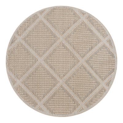 Geometric Machine Made Power Loom Polypropylene Plastic Indoor/Outdoor Area Rug in Khaki