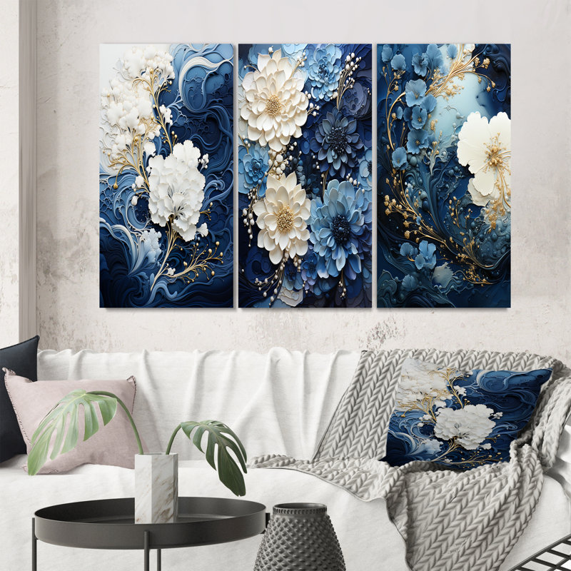 «Spirale d'encre liquide», 3 pièces sur toile, Toile tendue, H 32 po x l 48 po