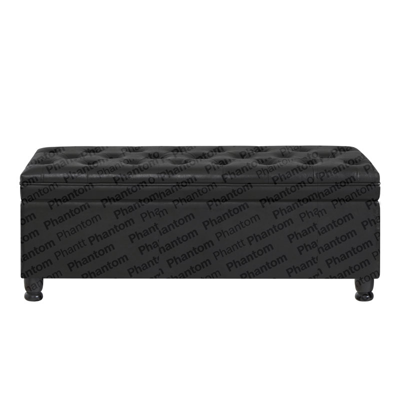 Upholstered Tufted Button Storage Bench ,Faux Leather Entry Bench With Spindle Wooden Legs, Bed Bench- Black