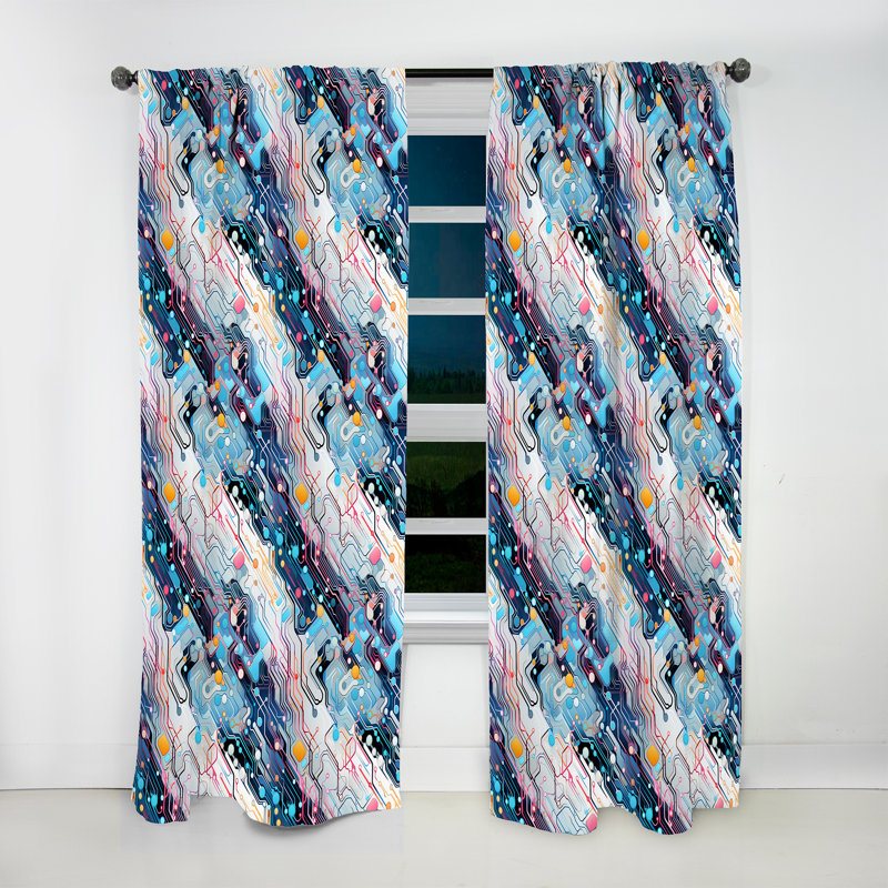 Techno Matrix Futuristic Dreams Edm Pattern I - Modern Velvet Curtain - Room Darkening - 1 Panel, 52" W x 84" L