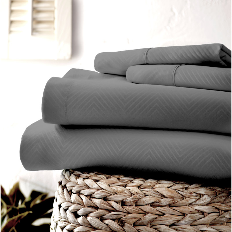 Becky Cameron Microfiber Chevron Sheet Set, Gray, King Sheet Set with 2 Pillowcases
