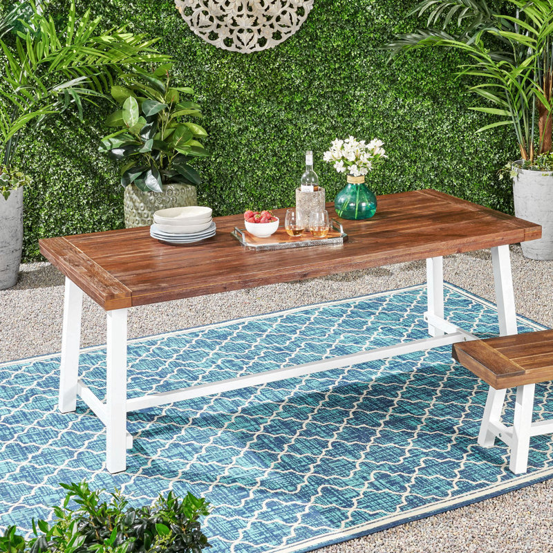 Table de salle à manger d'extérieur, Marron foncé, Blanc