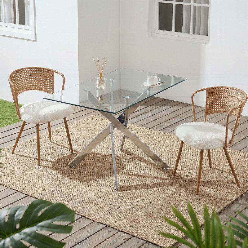 Wicker Side Chair - 2-Piece Set - with Metal Legs,and Wing-Back Design for Comfortable Seating, Brown