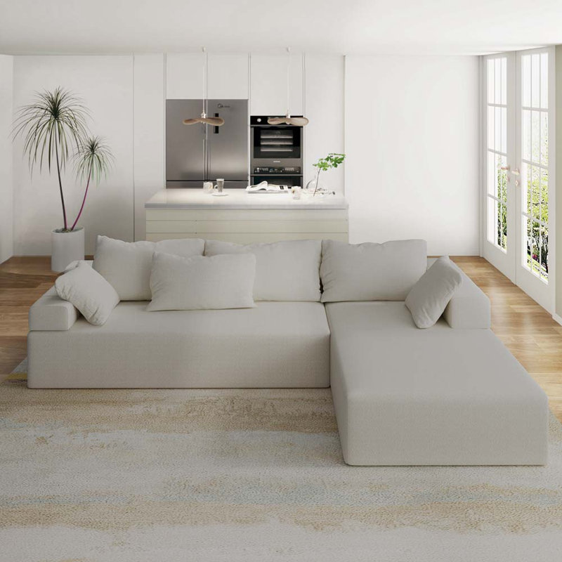 Canapé modulaire revêtu de tissu d'ameublement Kurland, Chenille ivoire