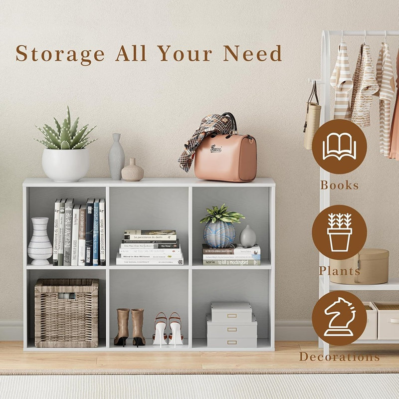 Tablette de rangement 11 "pour livres, présentoir et rangement, armoire de maison et de bureau (blanc en relief, 6 cubes)