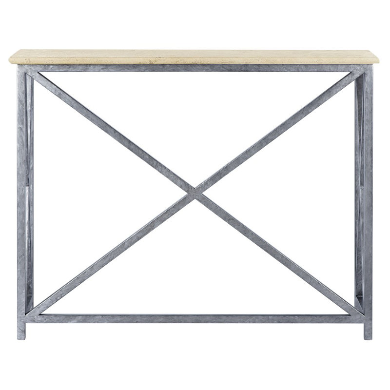 Medallion 60'' Console Table, 36"H x 60"W x 15"D, Lite Travertine, Royal Silver
