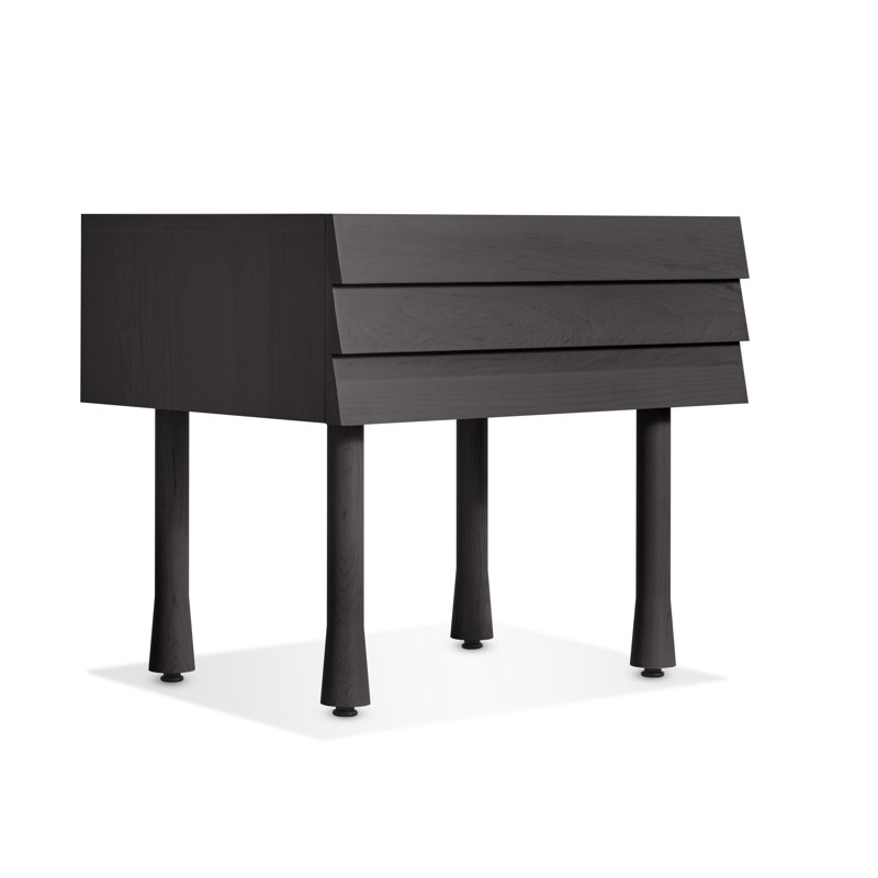 Lap 1 - Drawer Solid Wood Nightstand, Black on Ash / Black