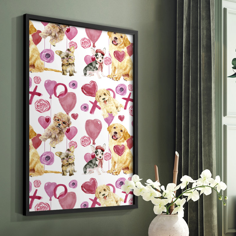 «Puppy Valentine Collection E», reproduction encadrée - bois massif, Cadre simple noir, H 10 po x l 8 po