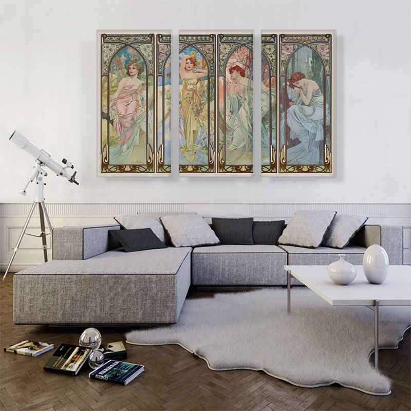 Times of the Day par Alphonse Mucha - ensemble de 3 impressions sur toile tendue, H 40 po x l 60 po x 1,5 po