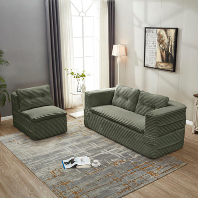 2 - Piece Living Room Set Convertible Compression King-Size Sleeper Sofa Bed - No Assembly Required