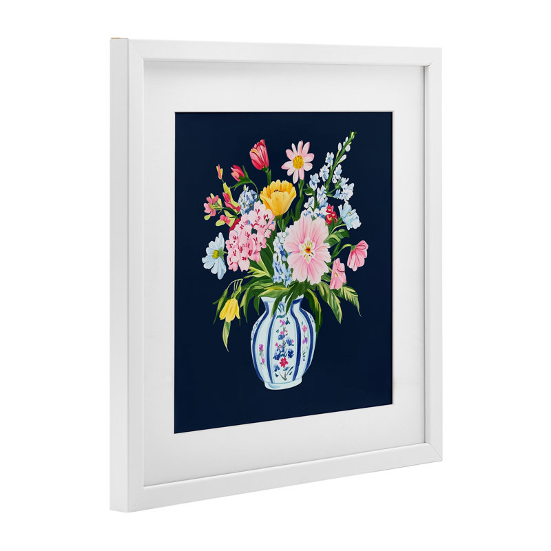 Impression de vase sous-verre Spring Elegance Chinoiserie, conçue par Yen, H 16 po x l 16 po, Cadre blanc côtier