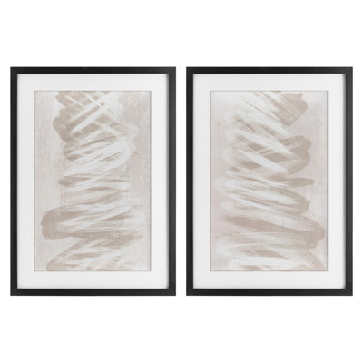 Ensemble de 2 impressions encadrées sous verre Minimal Beige Waves, design par Martina Pavlova