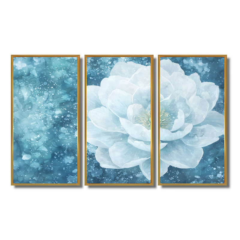 Adamariz - ensemble d'art mural pivoines, H 40 po x l 60 po, Reproduction avec cadre flottant, Doré