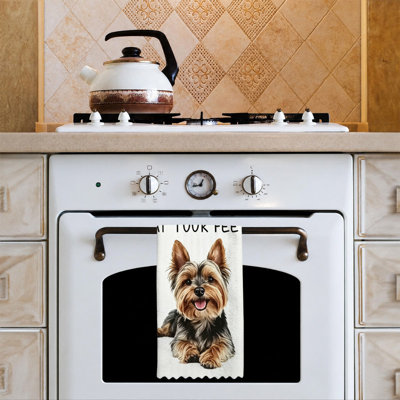 Linges de cuisine en microfibre, linges à vaisselle réutilisables absorbants, décoratifs résistants à la décoloration, 16 po x 24 po, typographie Yorkie brun clair
