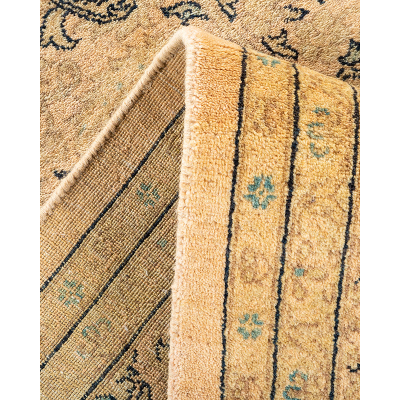 Tapis beige en laine noué à la main de conception unique 9 pi 1 po x 11 pi 10 po Shiey