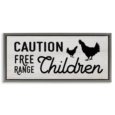 Caution Free Range Children Framed Floater Canvas Wall Art by Daphne Polselli